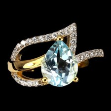 925 Sterling Silver Ring Pear Sky Blue Topaz 9x7mm Natural Gemstone Jewelry 7
