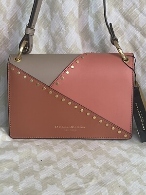Donna Karan ADAN STUDDED COLOUR-BLOCK LEATHER SHOULDER BAG ANTIQUE ROSE/$245