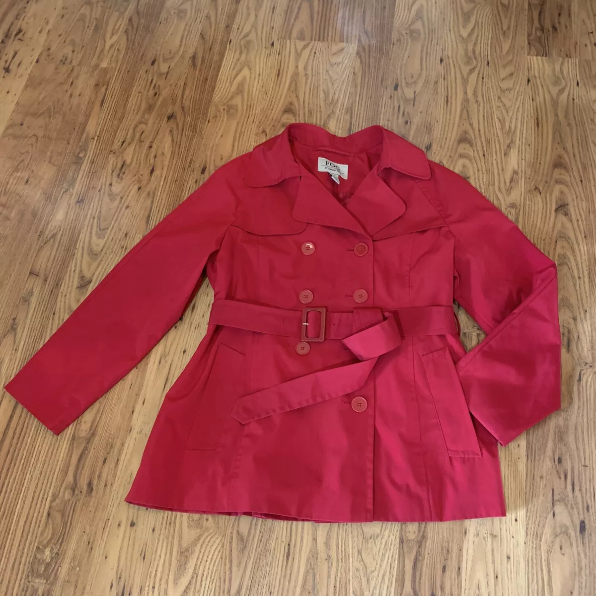 London Fog Women s XL FOG Red Raincoat Belted Double Breasted 3 4