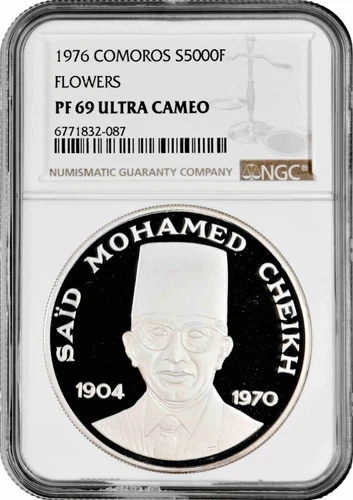 Comoros 5000 francs 1976, NGC PF69 UC, "Said Mohamed Cheikh - Flowers" Top Pop