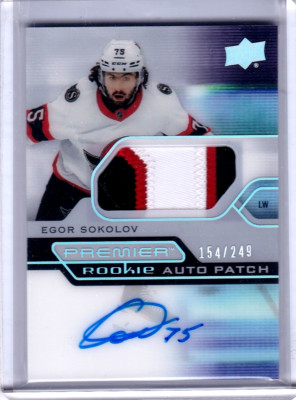 EGOR SOKOLOV 2021-22 UD PREMIER SP RC #ARES ROOKIE PATCH AUTO (ON CARD) RPA /249