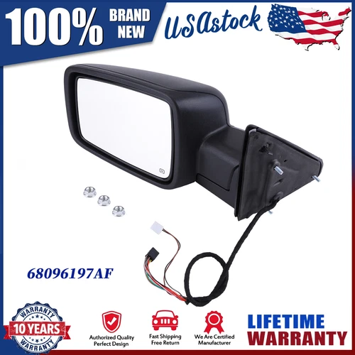 Left Fits 2013-2019 Ram 1500 plastic Power Fold+Heated+LED Signal Side Mirror