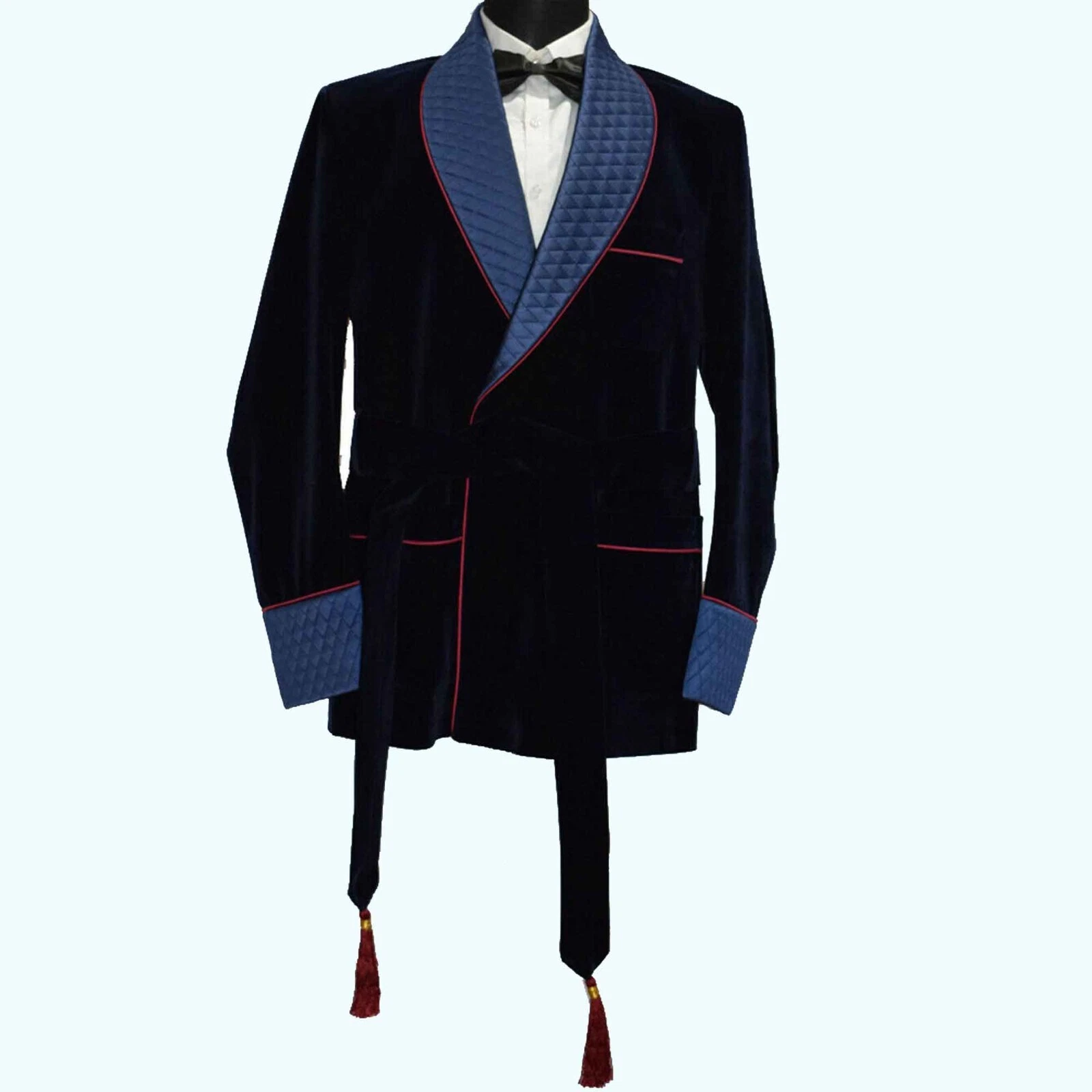 Men Navy Blue Smoking Jacket Elegant Luxury Stylish Designer Party Wear Blazer