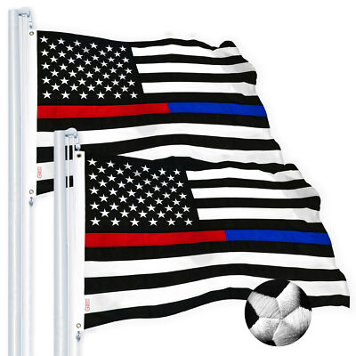 Thin Blue & Red Line Flag 3x5FT 2-Pack Embroidered Spun Polyester By G128