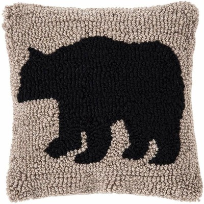 New Black Bear Hook Loop Small Decorative Throw Pillow Tan Cabin