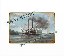 Vintage reproduction painting THE RIVERBOAT metal tin sign home interior ideas
