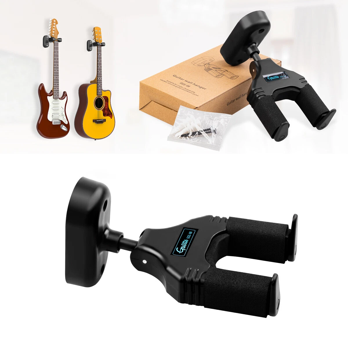 Guitar Wall Mount Guitar Hanger with Pick Holder Display and Guitar  Accessories Rack Shelf with Rotatable Rubber Hook for Electric Guitar,  Acoustic