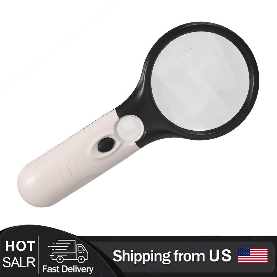45X Magnifying Glass Handheld Magnifier 3 LED Light Reading Jewelry