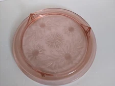 Jeanette Glass Vtg Pink Depression Glass Footed Cake Plate Sunflower Pattern