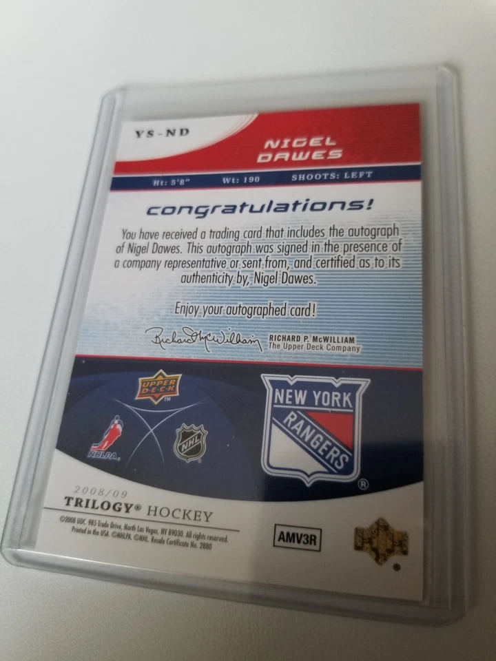 2008-09 (RANGERS) Upper Deck Trilogy Young Star Scripts #YSND Nigel Dawes AUTO - Image 2 of 2