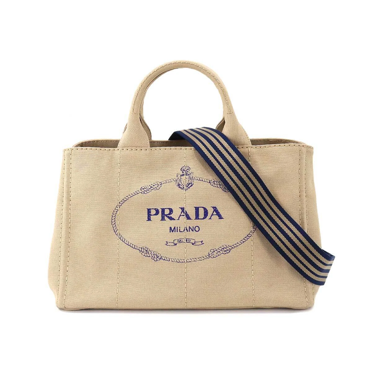 PRADA Canapa 2way Tote Shoulder Bag Canvas Beige 1BG642 Purse