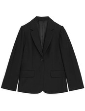 Arket Black Wool Blend Puff Sleeve Blazer Size 34 Uk 8