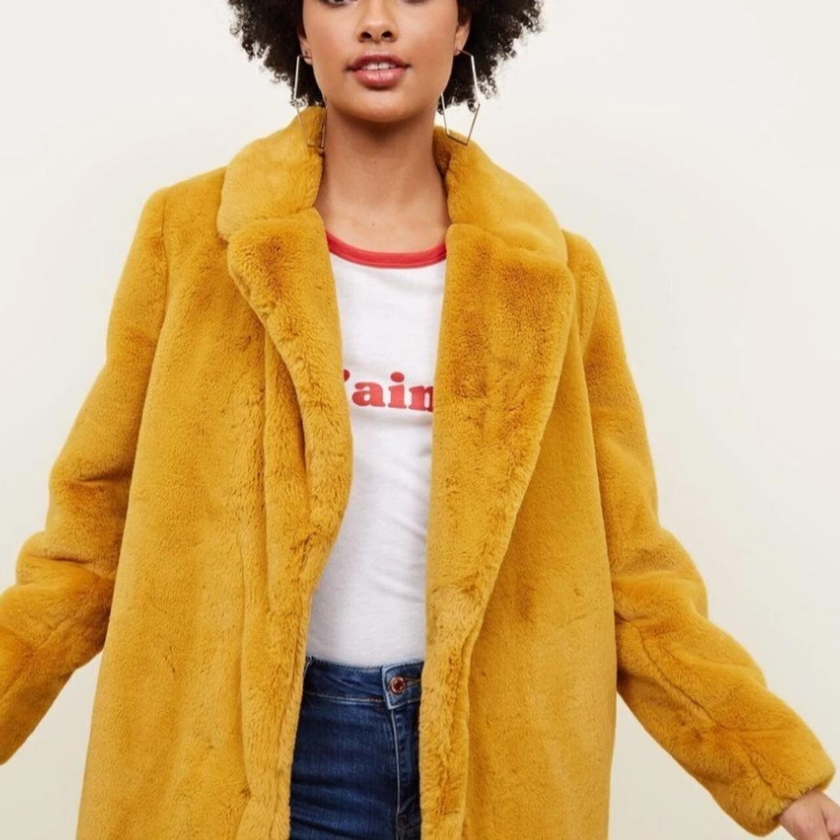 New look mustard cheap fur coat