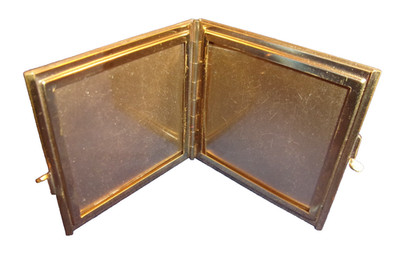 Goldfarben Metall Quadrat 6cm Slimline Kompakt Reise Doppel Bilder- oder Fotorahmen