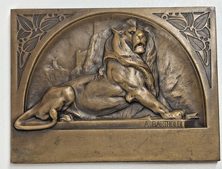 ANTIQUE FRENCH BRONZE BAS RELIEF PLAQUE LION OF BELFORT A BARTHOLDI MEDAL