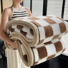 Image of Large Faux Fur Warm Fleece Throw Over Soft Sofa Bed Mink Blanket Double & King