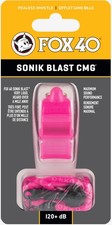 Fox 40 Sonik Blast CMG 3-Chamber Pealess Whistle + Lanyard, Pink
