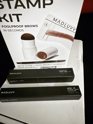 MADLUVV Brow Stamp Kit True Red plus shimmer highlighter & clear gel NIB