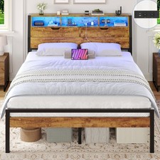 Struttura Letto 120x200 cm, Letto Una Piazza e Mezza con Luce LED e Stazione di