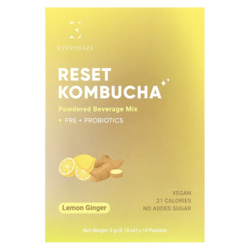 Reset Kombucha, Powdered Beverage Mix, Lemon Ginger, 10 Packets, 0.18 oz (5 g)