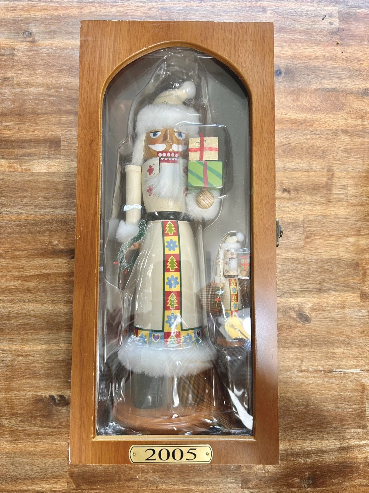 2005 hand - painted nutcracker in storage case with matching ornament 14.5” tall