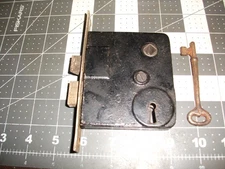 One  ea. Vintage Door Mortise Lock- Steel face+attachment hardware+key