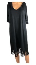 Karen Kane Boho Black Fringe Trim A Line Dress-XL