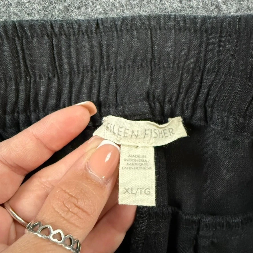 Pantalones Cortos Eileen Fisher Negros Lino Orgánico Cintura Elástica XL TG Foto 2 de 4