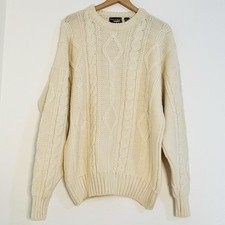 Fisherman Out of Ireland Cable knit Sweater XL Cream 100 Wool Made in Ireland