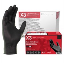 X3 1000 L Disposable Gloves 3 Mil Black Nitrile Industrial Latex Free Food-Safe