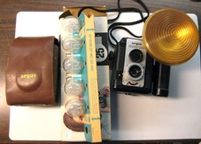 Vintage Argus Super Seventy-five Reflex Box Camera, Flash, bulbs, manual, cases