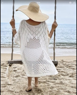 swing dress beach cover up Women's White Crochet Knit V-Neck Lace Up Sides Summer Swimsuit Tumble dry low high inventory in order Ball Gown Girl Kid Size:10 Toddler