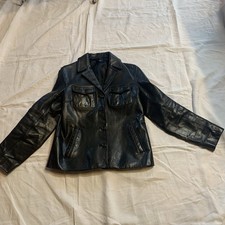 Womens Vintage J. Crew Heavy Leather Jacket Black Size S