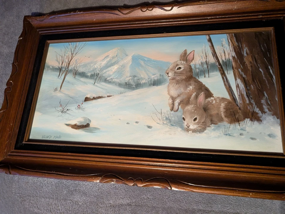 Pintura al óleo sobre tabla Sadako Mano firmada enmarcada  Foto 3 de 3