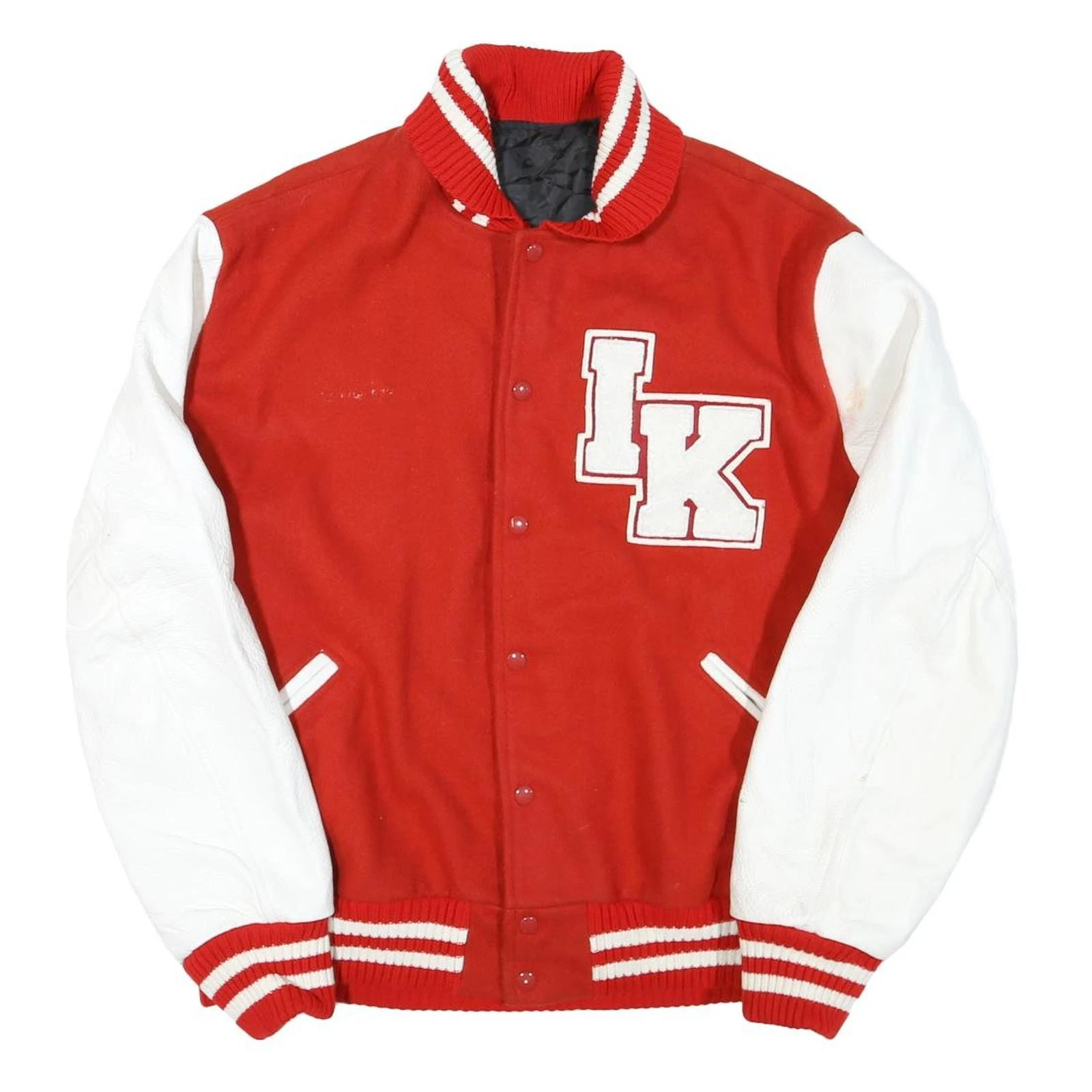 Mens Red & White Ikuna Koa Varsity Jacket L Polyester Blend Button Closure