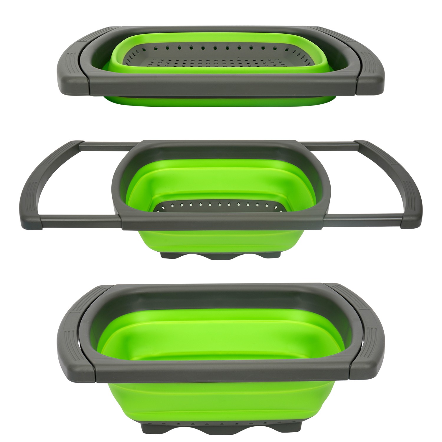 Faltbar Seiher mit ausziehbaren Griffen Sieb über Spüle für Nudeln, Gemüse, Obst