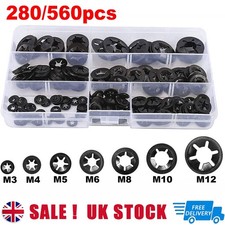 280/560Pcs Starlock Washers Push On Lock Star Tooth Grab Fastener Clips Lock Set