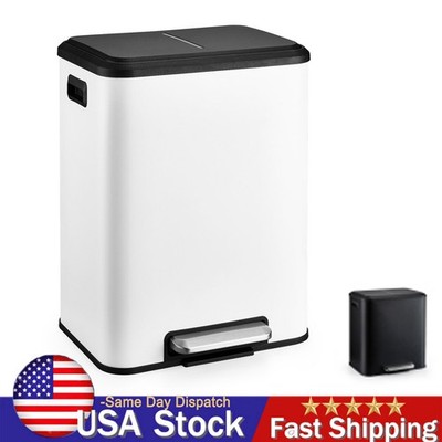 Hands-Free Operation Dual Compartments Trash Can With Soft-Close Lid Easy Clean