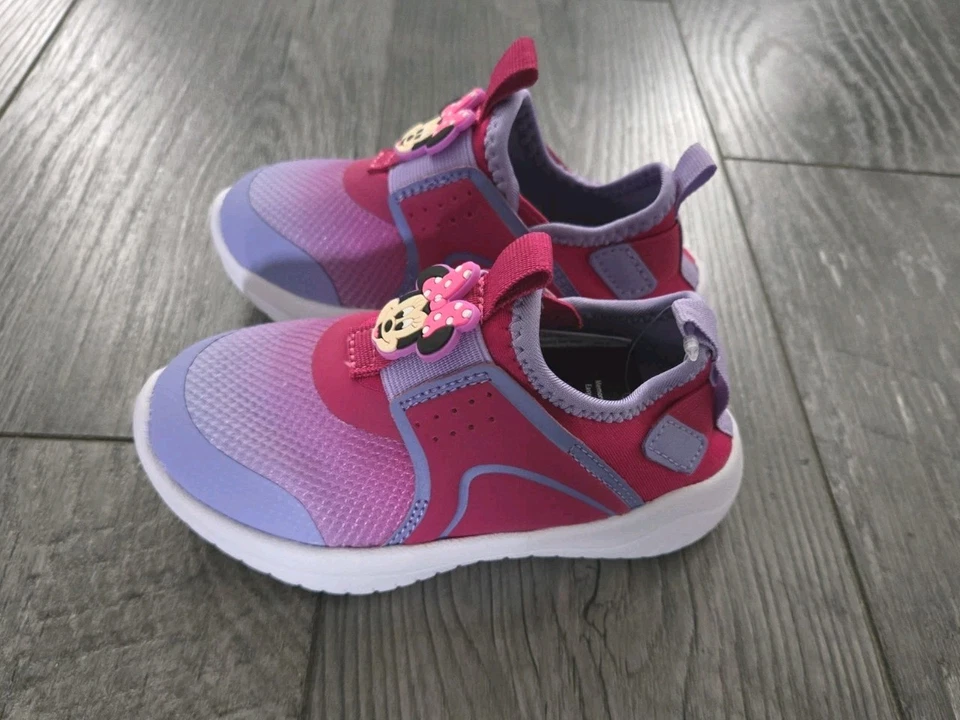 Новый ребенка ясельного возраста девочек Минни-Маус розовый и фиолетовый надевающийся спортивные туфли размер 11 - Изображение 2 из 2
