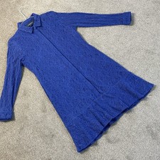 Sosandar Dress Blue Lace Button Through Knee Length Collared Dress Size 14