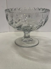 American Brilliant Cut Vintage Glass Pedestal Bowl Sawtooth Etched Flower Heavy