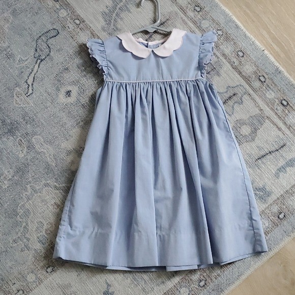 PA Classics Girls Light Blue Pink Flutter Sleeve Collared Dress Sz3T