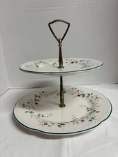 Pfaltzgraff Winterberry 2 Tier Serving Tray Plate Christmas Tidbit Holly Berries