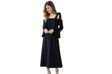 Ganni Clark Black Crepe Off Shoulder Dress Womens XS EU 34 Midi Elegant