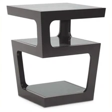 Bowery Hill Engineered Wood and Tempered Glass 3-Tiered End Table in Black