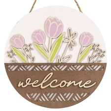 3D Spring Welcome Sign for Front Door, 11.8" Wooden Spring Floral white-pink