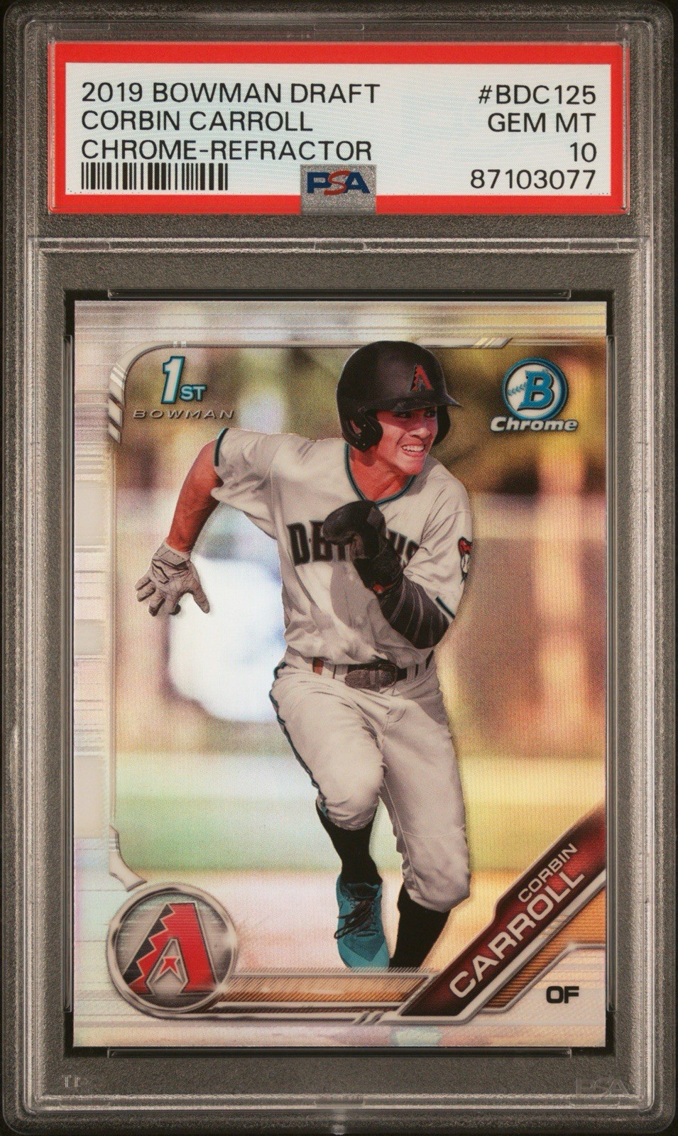 2019 Bowman Draft Chrome Refractor #BDC 125 Corbin Carroll RC PSA 10 GEM MINT