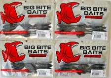 Lot of 4 BIG BITE BAITS 3.5" SCENTSATION SMASHER 35 in SMOKE BLACK PURPLE FLAKE