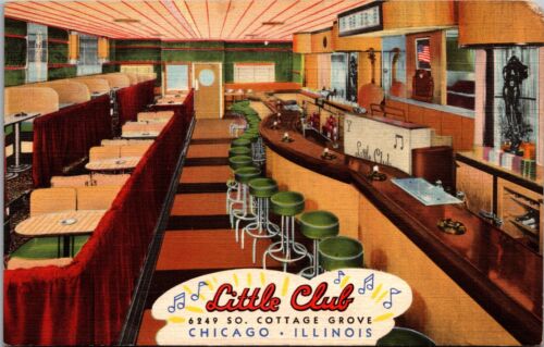 Postcard Chicago Illinois Little Club Restaurant Dining Bar Linen Unposted - Picture 1 of 2