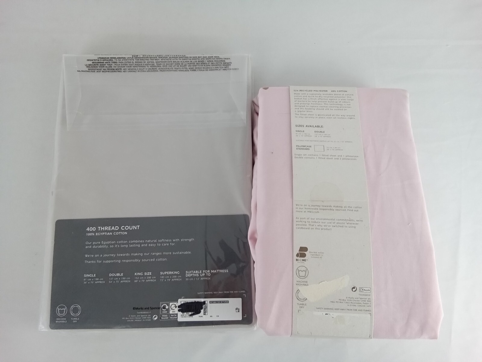 M&S Bedding Bundle Single Deep Fitted Sheet Cotton Pillow Cases Blanket